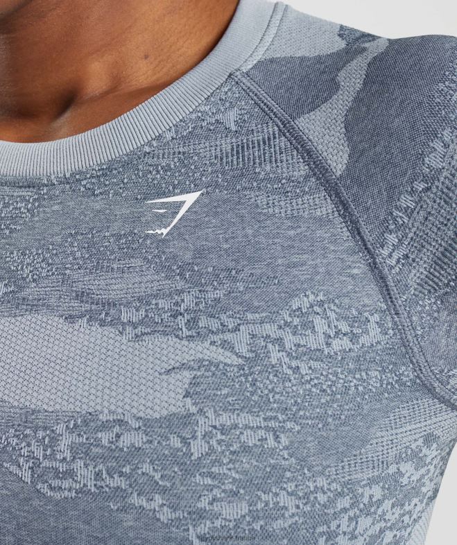 Gymshark Adapt Camo - Haut sans couture à lacets dans le dos lave | gris pierre de rivière/bleu soir femmes 6HF28457